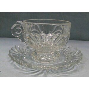 6 Vintage Cambridge Caprice Crystal Clear Glass Cup & Saucer Set